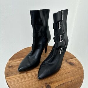 Michael Kors Black Heeled Boots with Buckle Detail